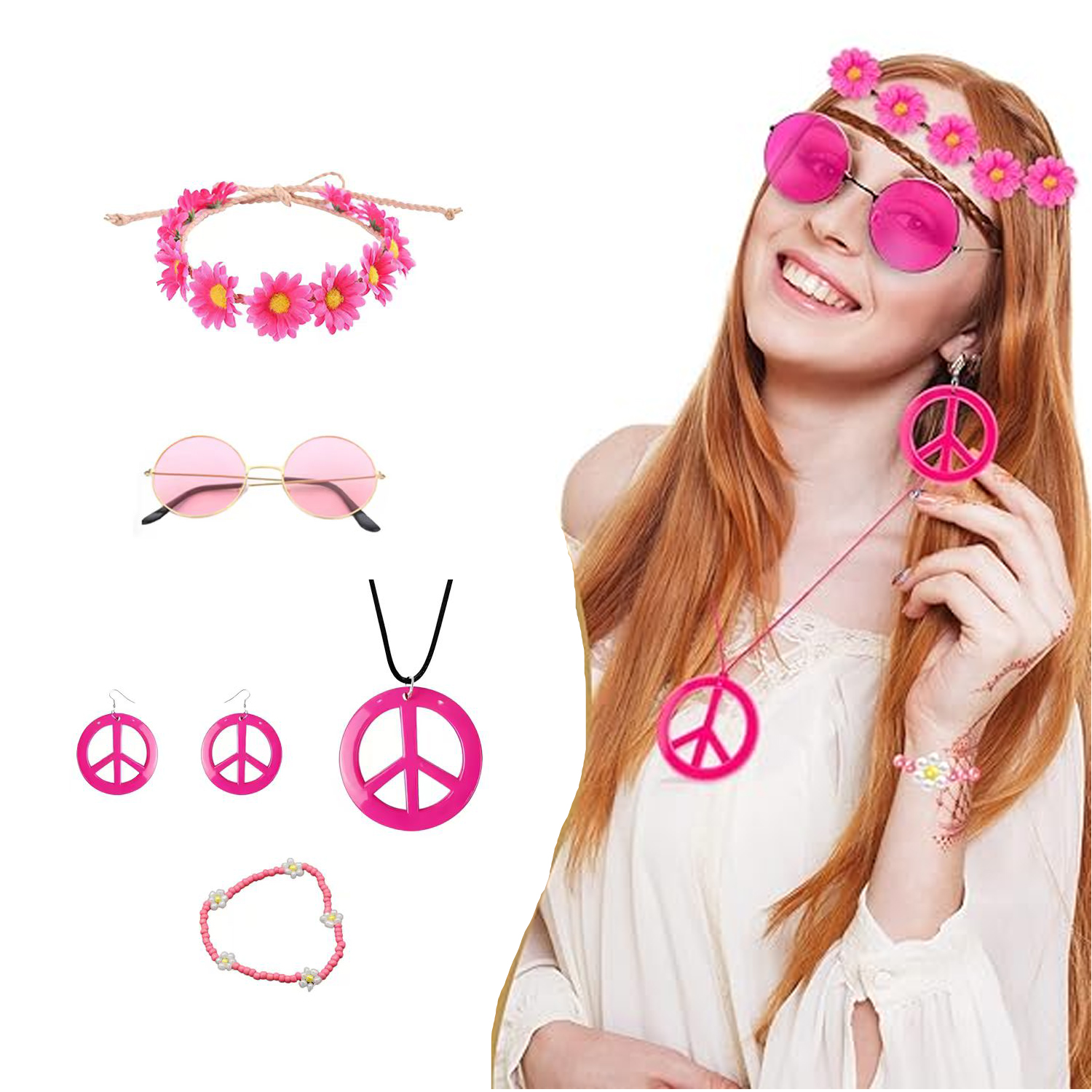 Women'S Accessories In The 60S - PESENAR Hippie Costume Accessories Set, Boho