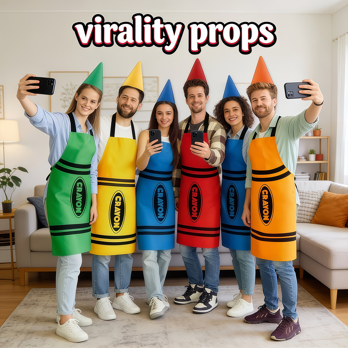 Women Kitchen Accessories - Colorful Crayon Apron Dwarf Cone Hat