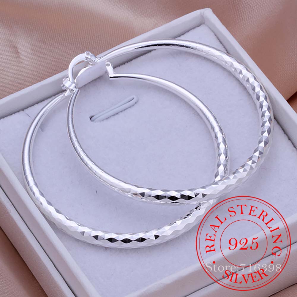 Statement Earrings Oversized - 925 Sterling Silver Hip Hop Round