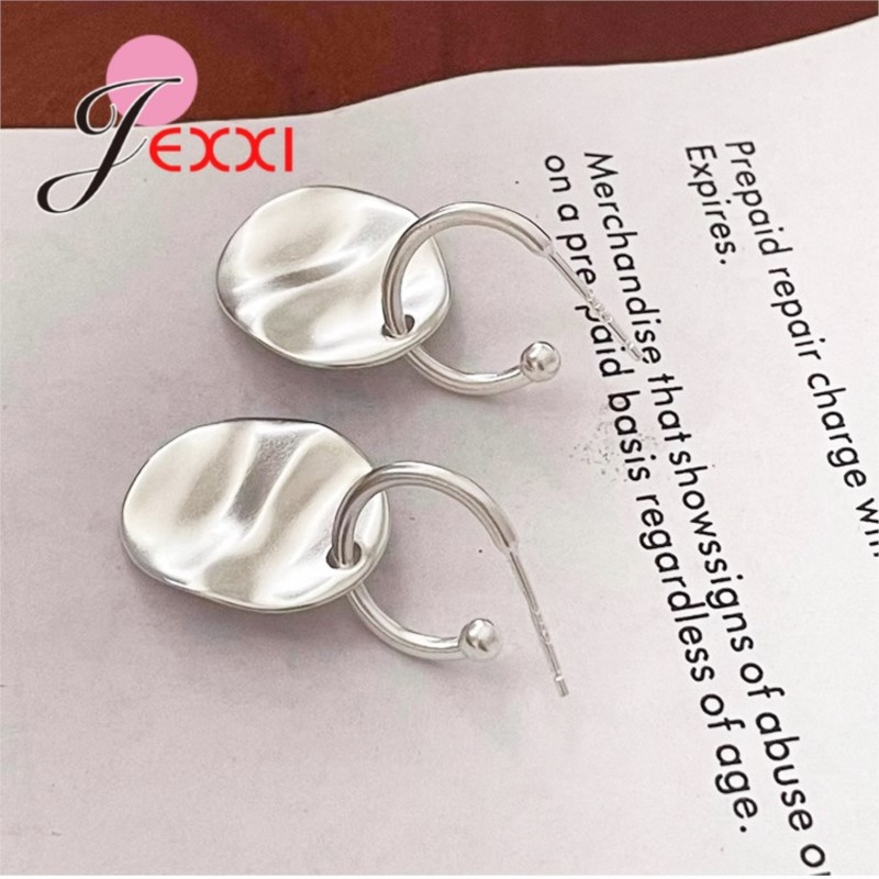 Statement Earrings Oversized - Irregular Metal Texture Hoop Eearrings 925