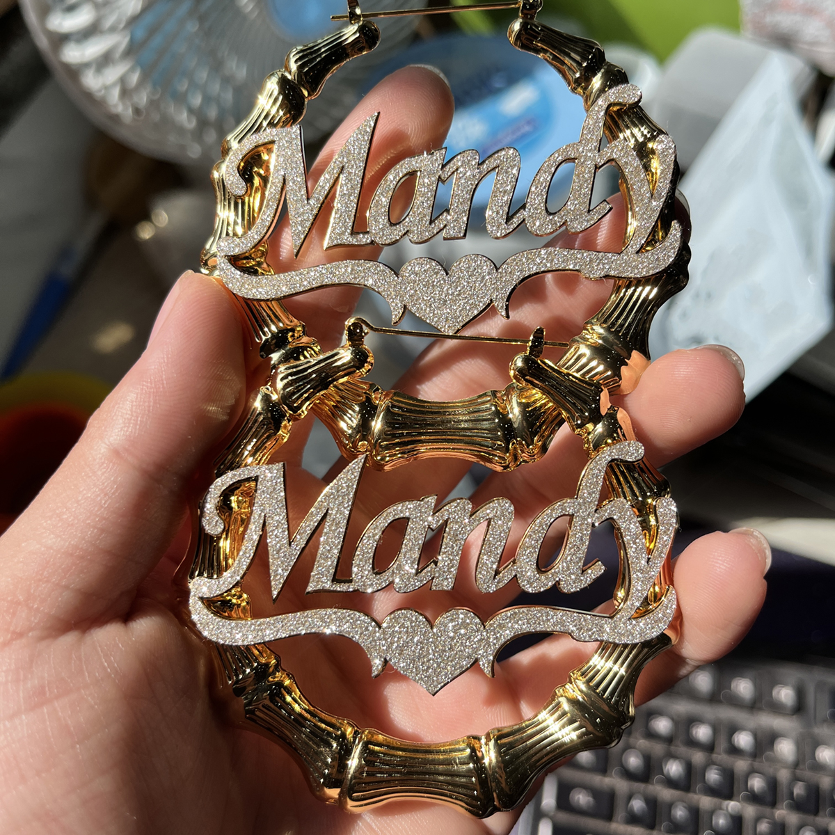 Custom Bling Name Bamboo Earri - Statement Earrings Oversized review and price