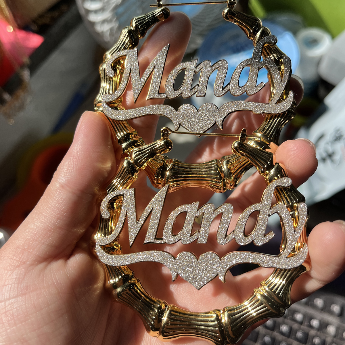 Custom Bling Name Bamboo Earri - Statement Earrings Oversized review and price