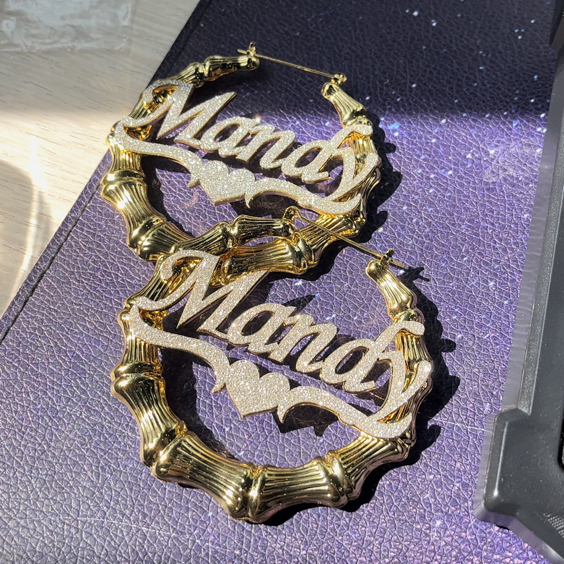 Custom Bling Name Bamboo Earri - Statement Earrings Oversized review and price